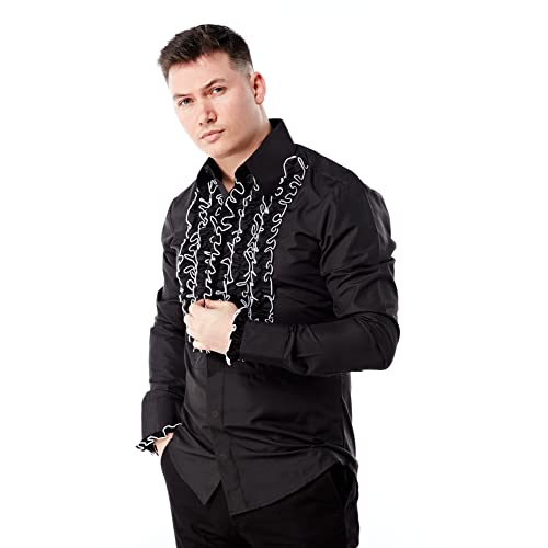 Amazon.com: Zen Retro Mens Ruffle Ruche Frill Tuxedo Shirt Black